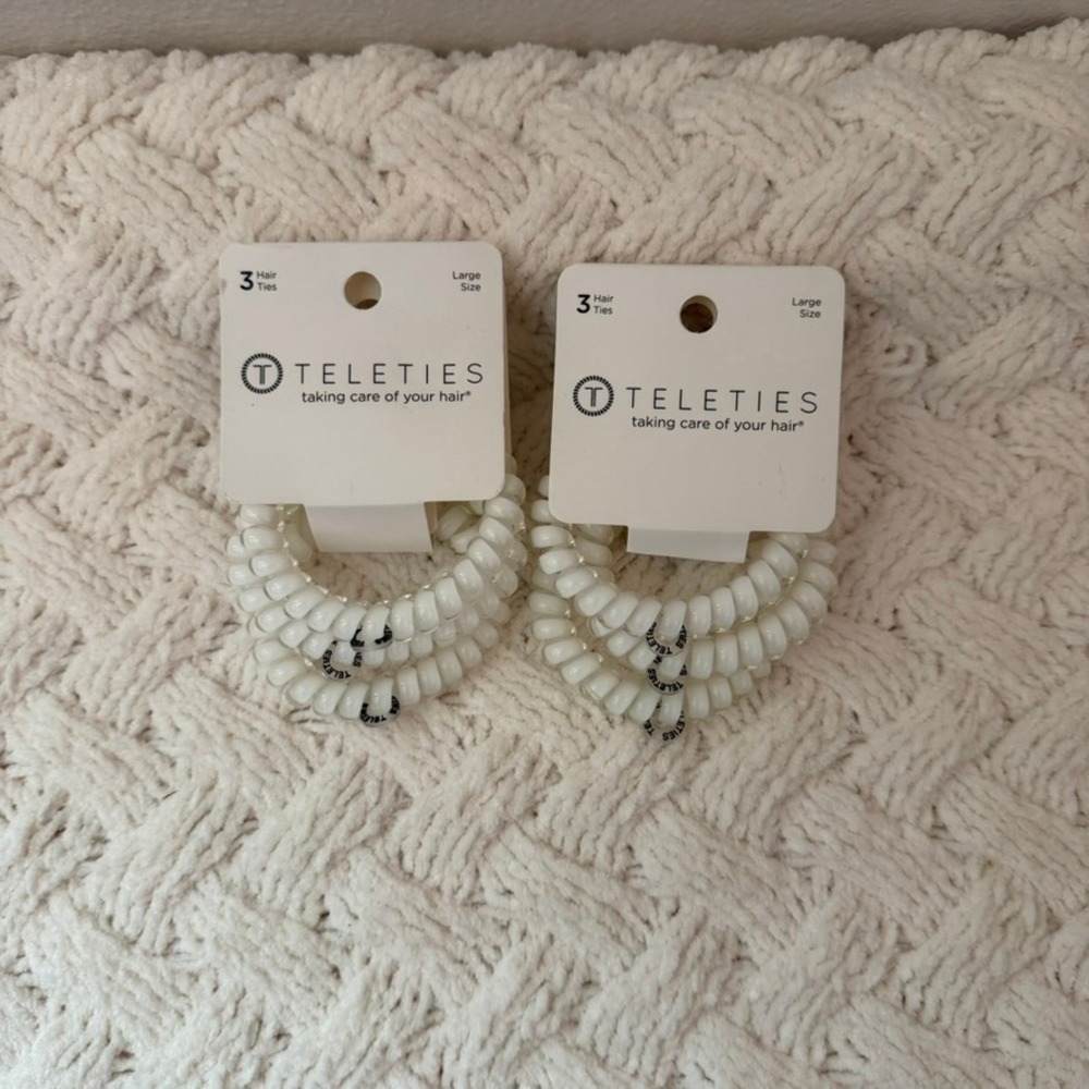 Teleties 2 Pack Large Hair Ties Coconut White Spiral Coils 6 Total